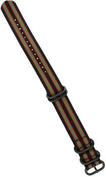 Stylowy pasek do zegarka NATO 043 w trzech kolorach czarnym, czerwonym i zielonym. Parciany materiał, długość 26 cm, szerokość 22 mm. Idealny do codziennych i casualowych stylizacji.2.jpg